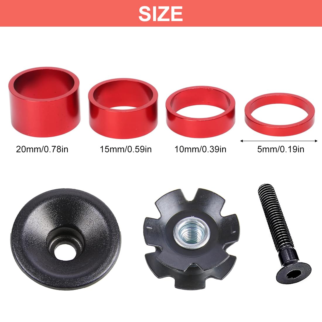 Lot 8 Entretoises Direction VTT - 2,3,5,10,20mm - Aluminium - Pour Réglage Hauteur Guidon