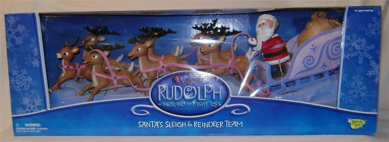 Rudolph the Red Nosed Reindeer Santa Sleigh and Reindeer Team Action Figure Set