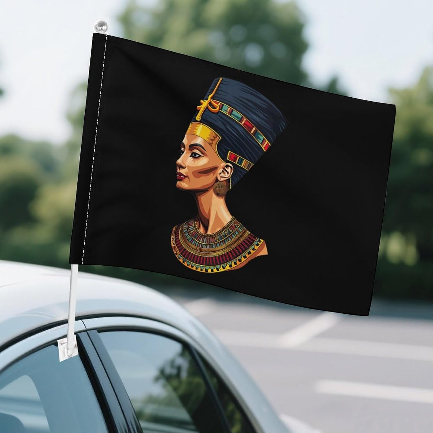 Egyptian Queen Nefertiti Car Flag Polyester Clip Flags Mini Handheld Banners for Auto Outside Travel Decor image 4
