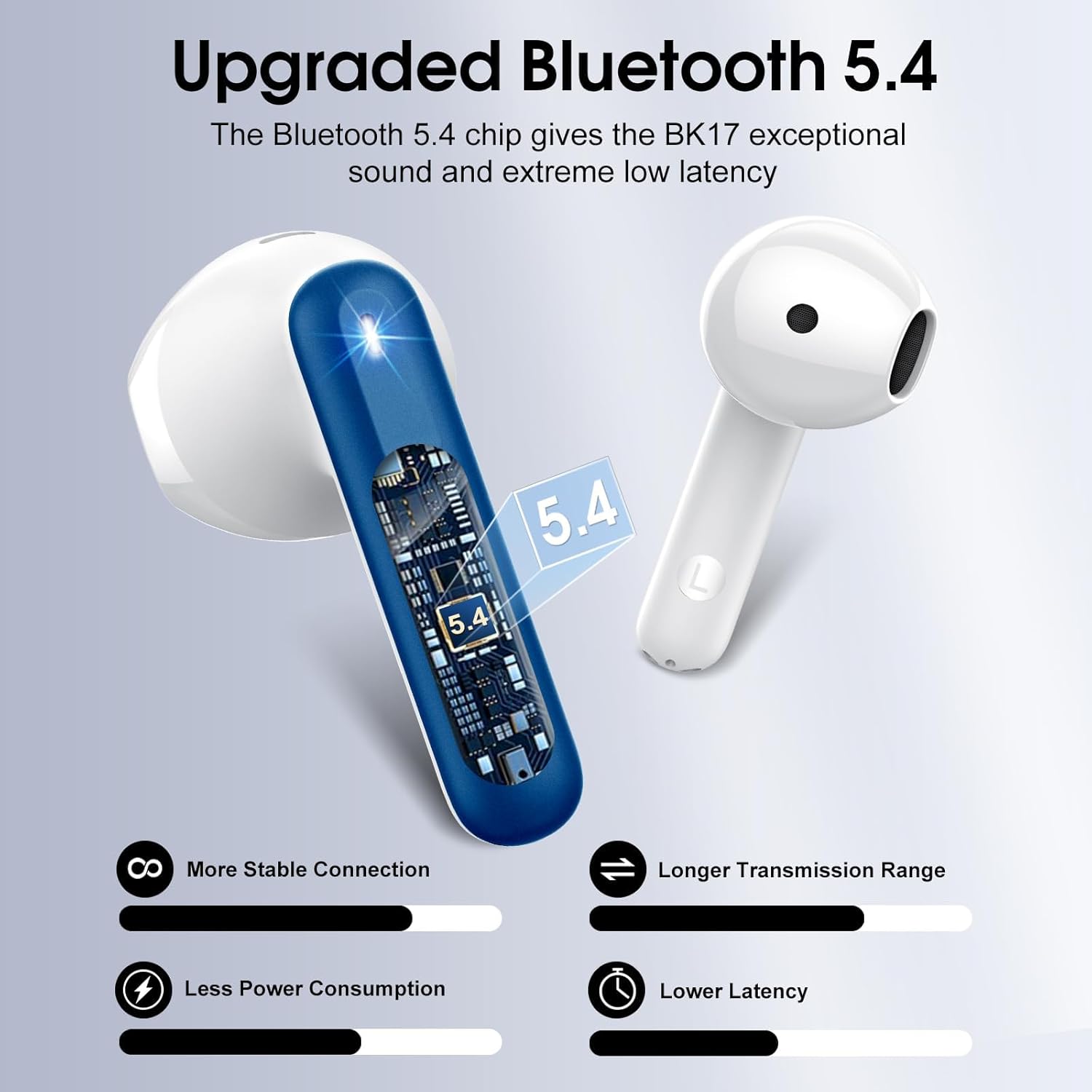 Wireless Earbuds, Bluetooth 5.4 Headphones with 3D Bass Stereo, Bluetooth Earbuds with 4 ENC Noise Cancelling Mic, 40H Ultralight In-Ear Buds USB-C LED, IP7 Waterproof Earphones for Android iOS, Blue - Image 3
