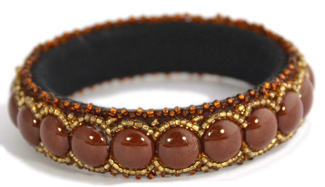 Bracelet bangle marron en perles porcelaine bijoux artisanal