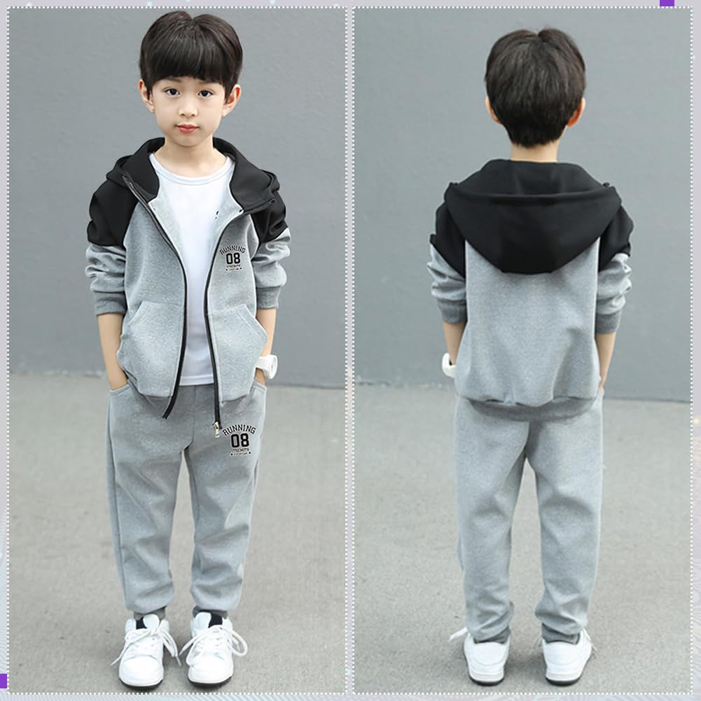 Survêtement Enfant Garçon Ensemble de Sport 2pcs Veste à Capuche + Pantalons de Sport Costume Joggeur Printemps Automne