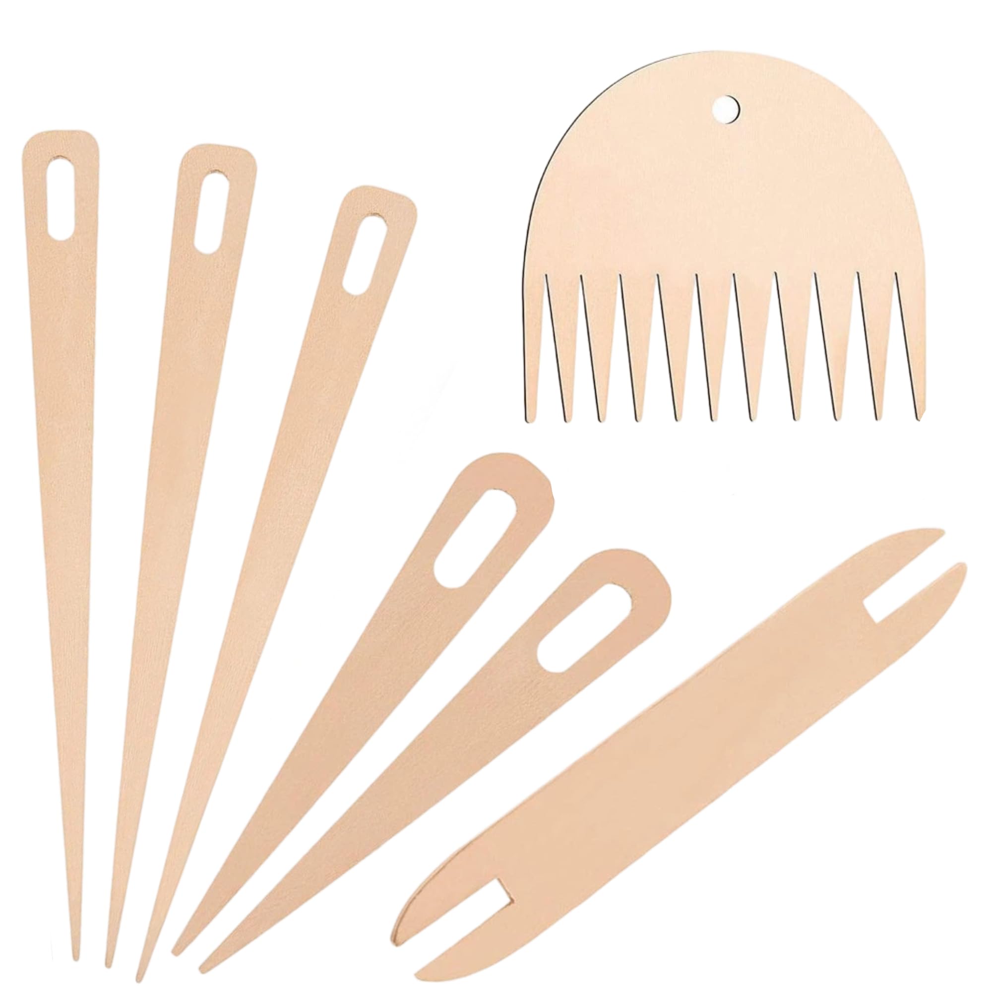 Elenviorina 7 Pcs Wooden Weaving Loom Tool Set, Weaving Needles Shuttle and Comb Kit for Hand Weaving Loom, Wood Weaving Loom for Adults Craft Supplies