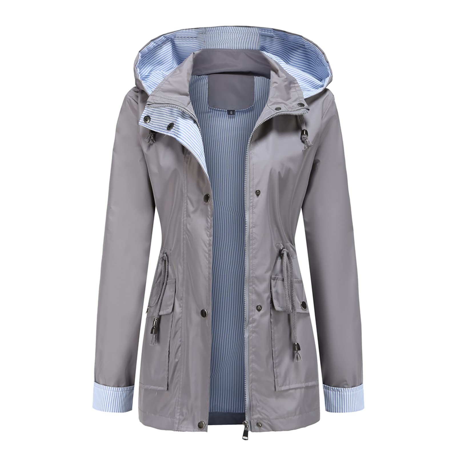 MODFUL Giacca impermeabile a maniche lunghe da donna, giacca a vento impermeabile con cappuccio, leggera, antivento