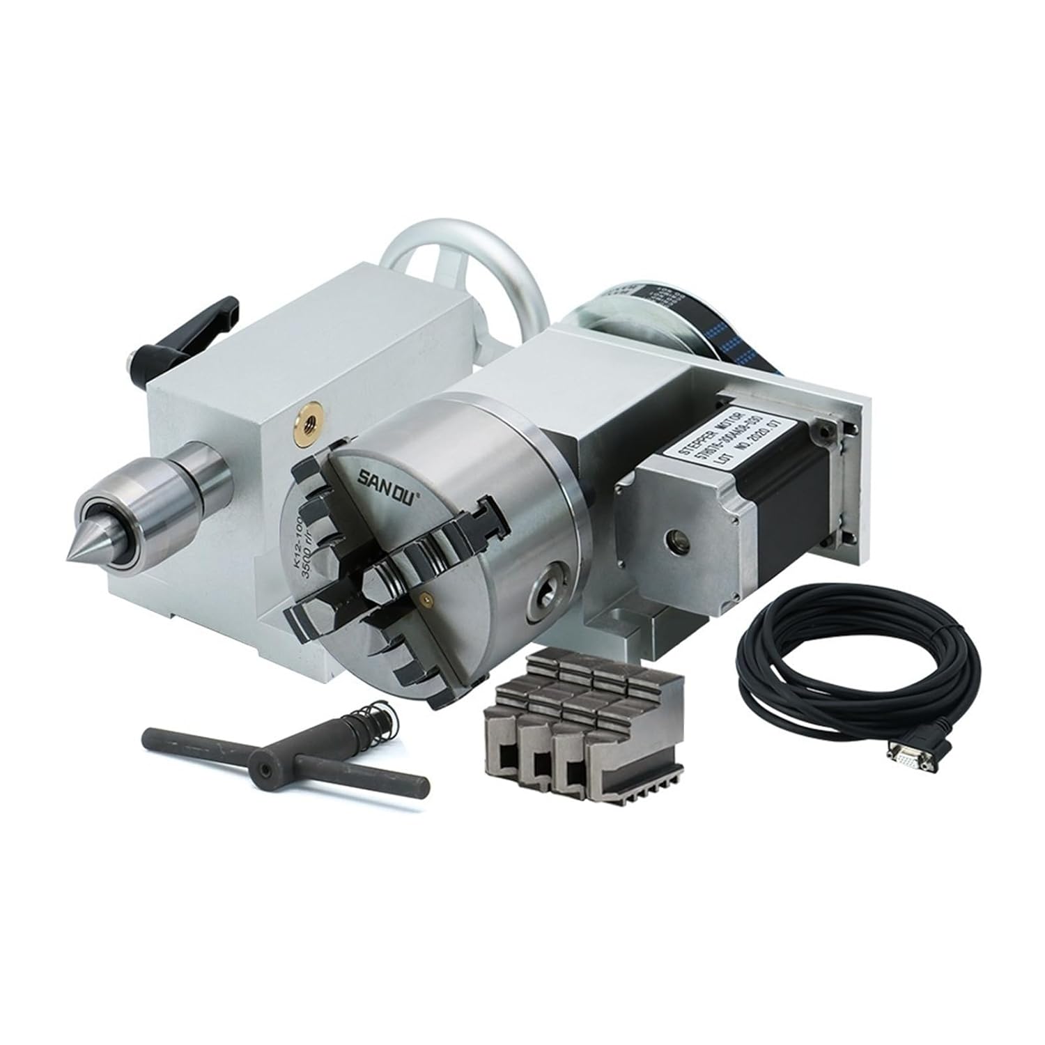 4th Axis A axis & MT2 Tailstock & Nema23 Stepper Motor 100mm Chuck K12-100 4 Jaws Torque 1.8N.m 257ozin for CNC Part(4th Axis ckuck)