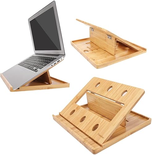 Miniatura 8 de iCozzier Soporte plegable de bambú para portátil, ajustable, portátil, tableta, escritorio, cama, disipación de calor, para MacBook, Netbook,