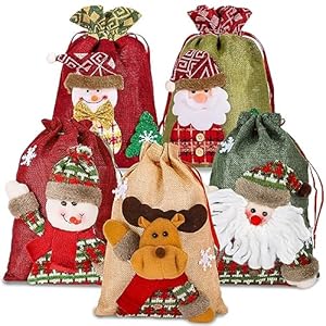 Whaline 3D Xmas Gift & Party Favor Bags Drawstring Handle Xmas Treat Pouch, Snowman Red – 8 x 11in, 8 x 12in (5 Pack)
