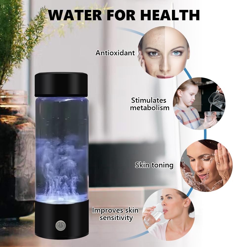 LEEZEL Generatore di Acqua Idrogenata, 420ML Portatile Tazza Ricca di Idrogeno Bottiglia, Bombola del Generatore di Idrogeno, Ricarica USB Portatile per Casa, Ufficio e Viaggi (nero)
