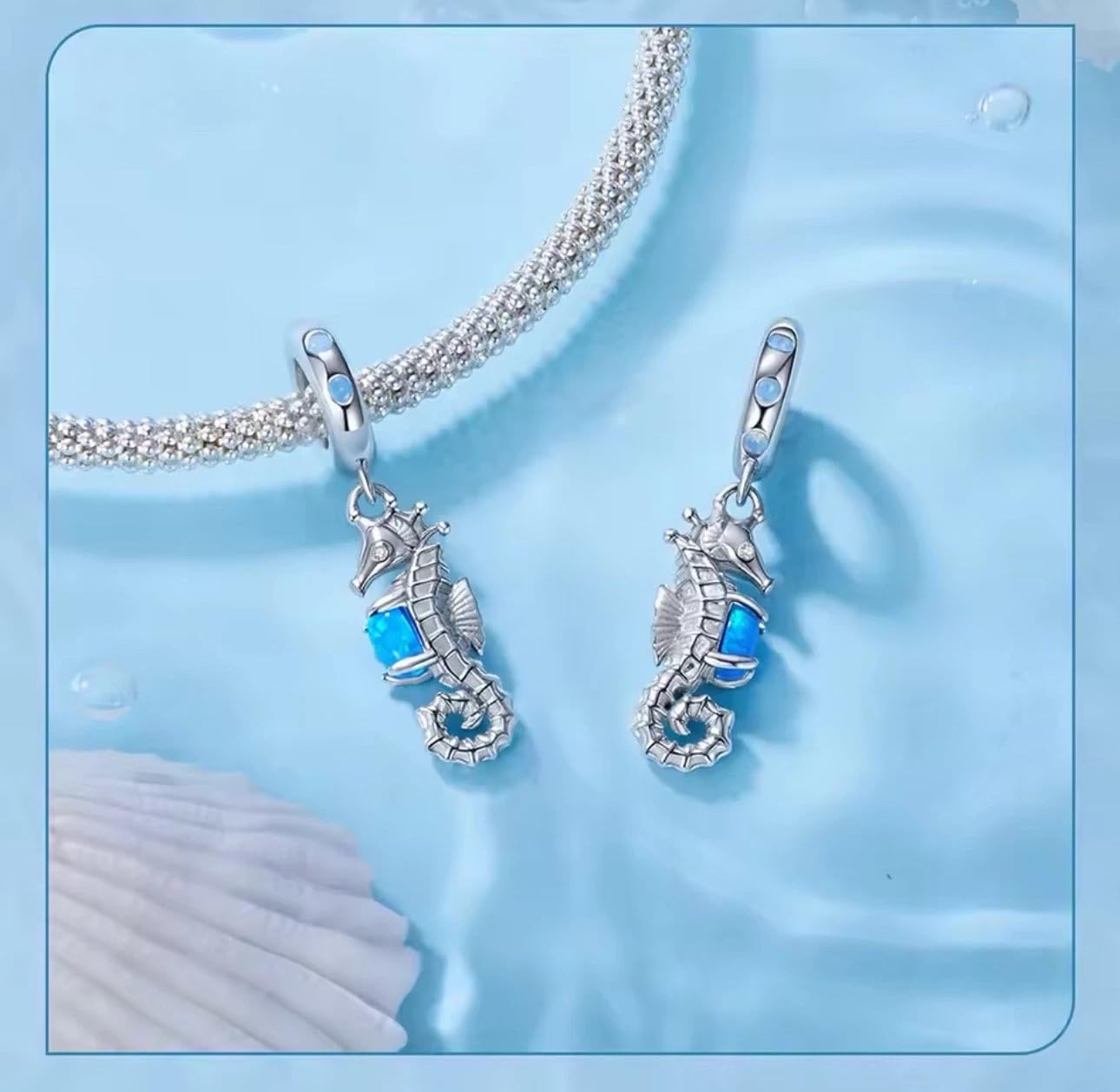 FLXHHX Charm Colgante De Caballo De Mar De Ópalo, Animal del Océano, Vida Marina, Plata De Ley 925 Genuina, Compatible con Pulsera