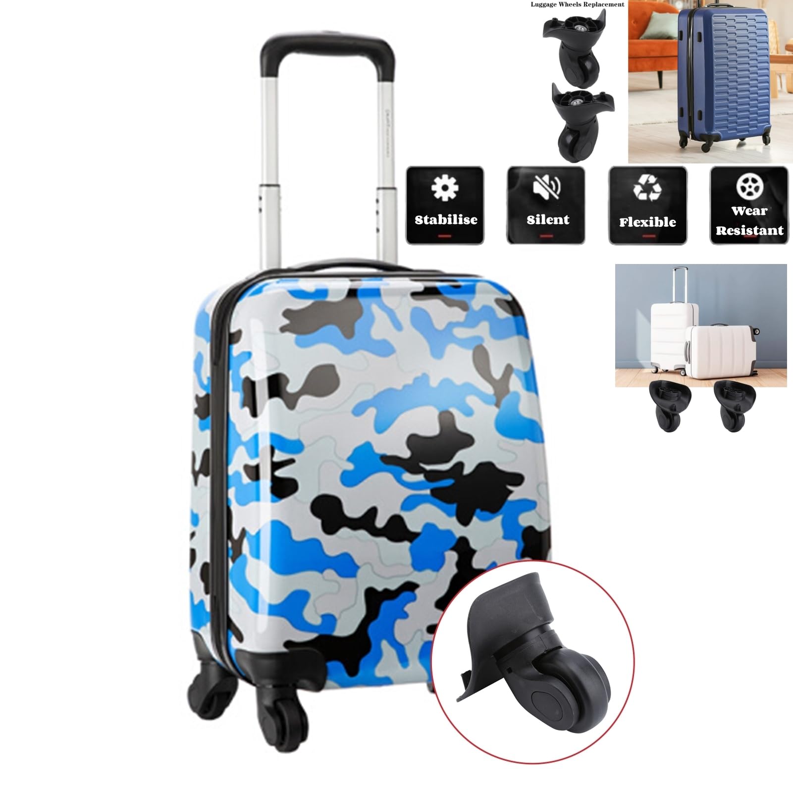 Sutinna Luggage Caster, Suitcase Wheels Left and Right Casters Wheels Replacement Kit for Trolley Suitcase - Image 3 thumbnail