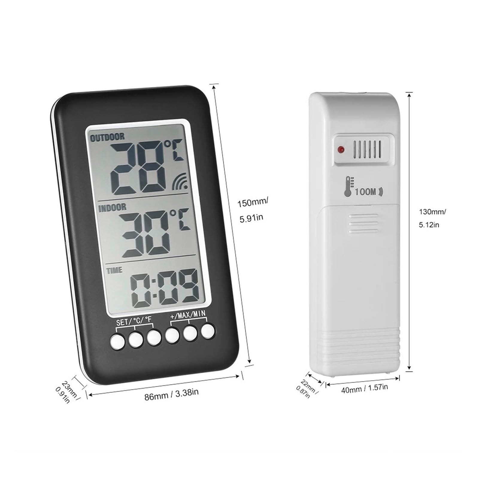 LCD Bezprzewodowy wewnętrzny/zewnętrzny termometr cyfrowy Zegar Miernik temperatury Stacja pogodowa Tester temperatury Narzędzia do testowania