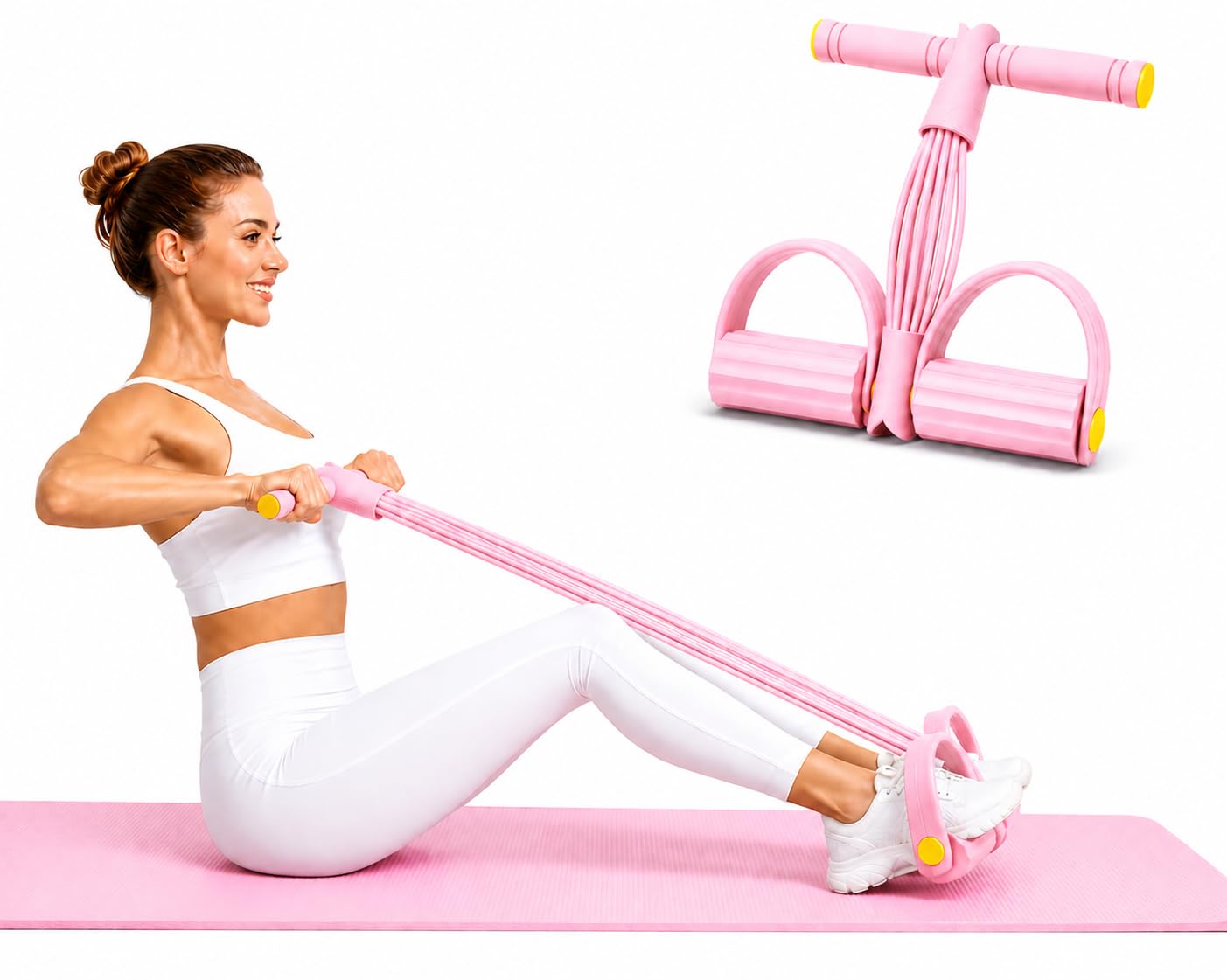 Pedal Resistance Bands with Handle, 8 Tube Sit Up Pull Rope, High Resistance Exercise Bands for Home Workout, Fitness Band with Foot Pedals for Abs, Legs, Core, Pilates & Full Body Training (Pink)