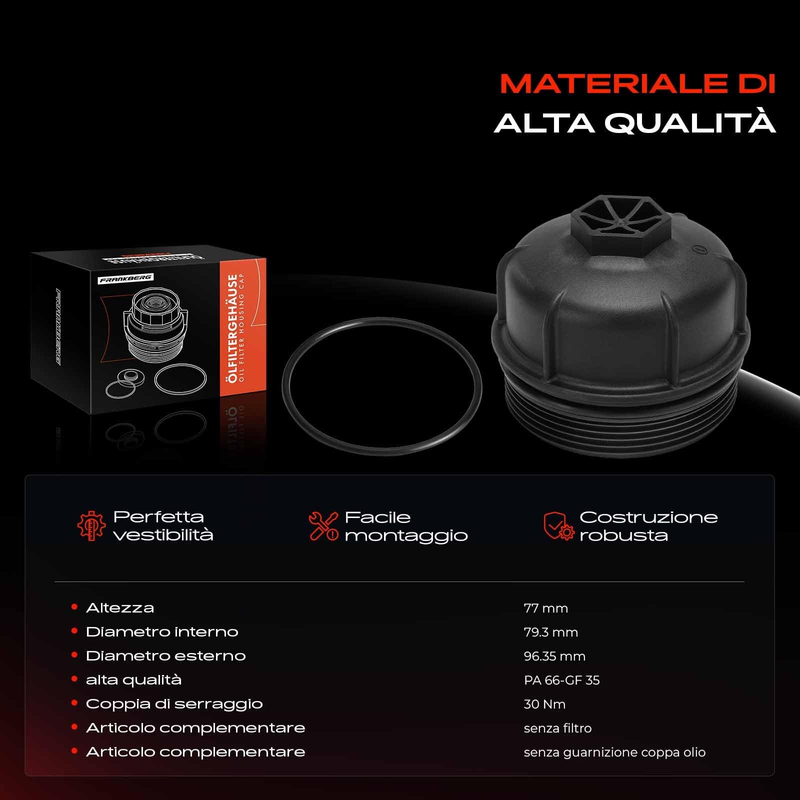Frankberg Alloggiamento del filtro dell'olio Con Anello di tenuta Diesel Compatibile con Doblo MPV 263 1.6L 2015-2025 Combo Furgone/MPV X12 1.6L 2012-2025 Replace# 55231346