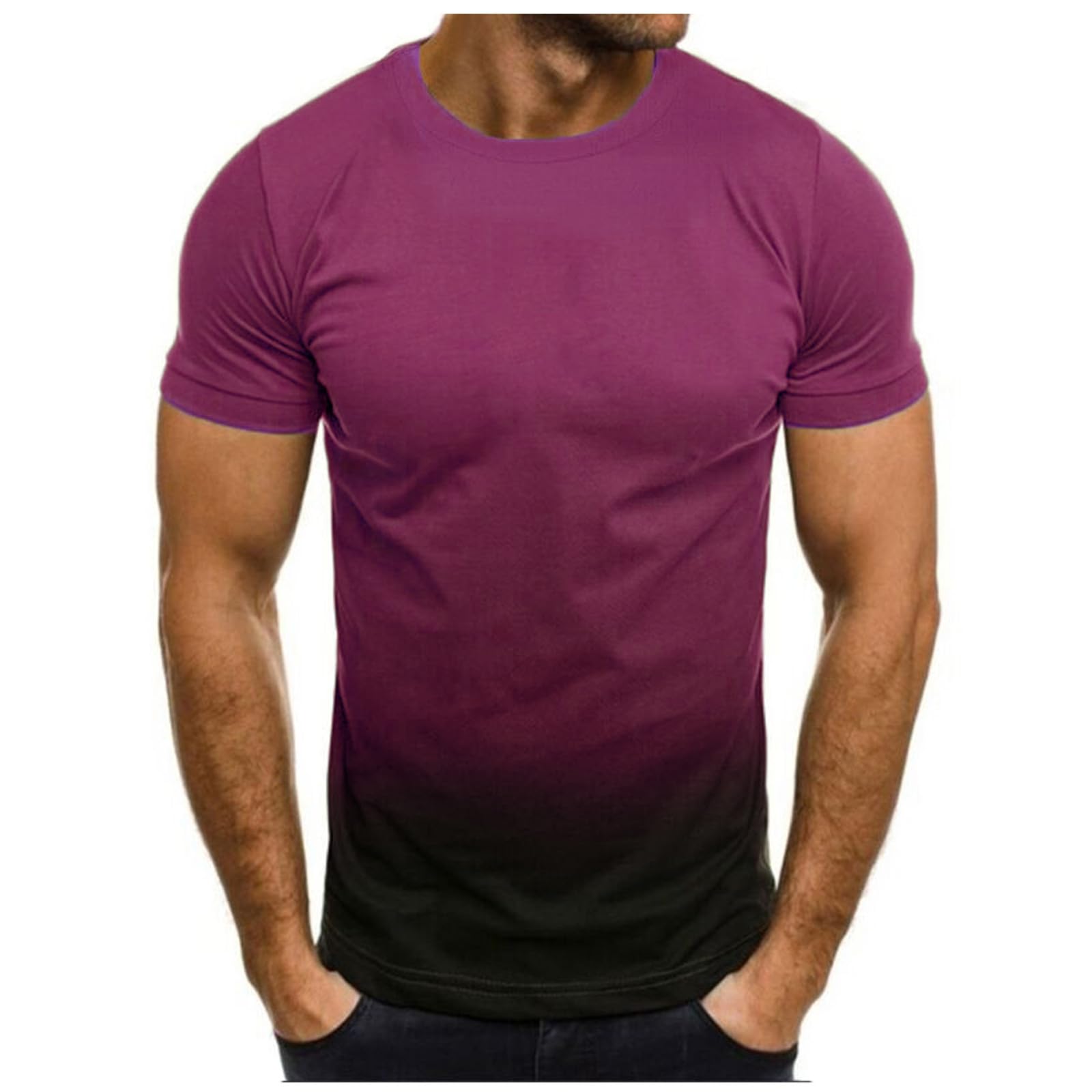 Muscularfit Mens Casual Summer Shirts Short Sleeve Gradient Color Shirt Lightweight Crewneck Holiday Shirts Workout Tee Tops