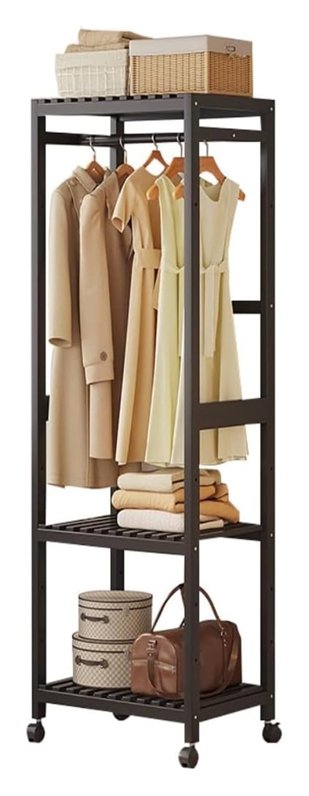XDLEDMKIZ Freestanding Clothes Rack with 2 Shelves, Adjustable Garment Stand for Bedroom, Space-Saving Clothing Hanger, Sturdy Wardrobe nizer