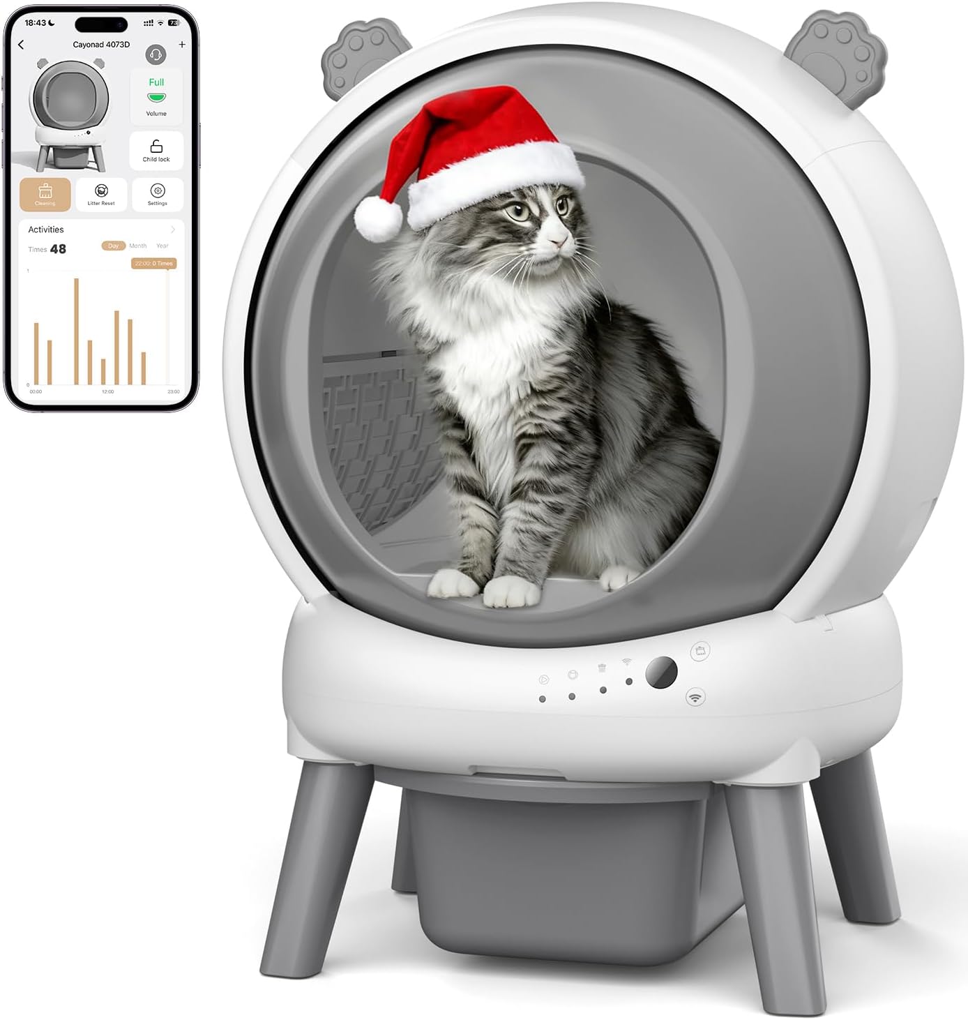 Self Cleaning Litter Box for Multiple Cats, Automatic Litter Box with APP Real-Time Monitor, Dual Safety Protection, Odor-Free Waste Disposal Includes Trash Bags, Gray