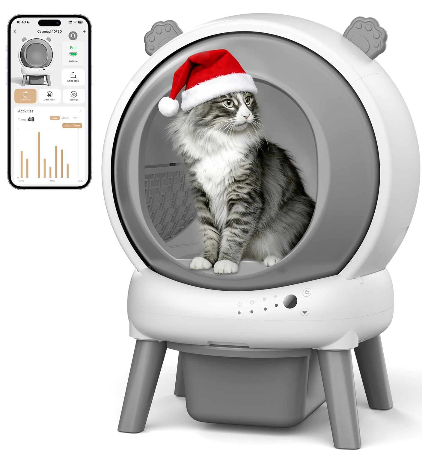 Self Cleaning Litter Box for Multiple Cats, Automatic Litter Box with APP Real-Time Monitor, Dual Safety Protection, Odor-Free Waste Disposal Includes Trash Bags, Gray