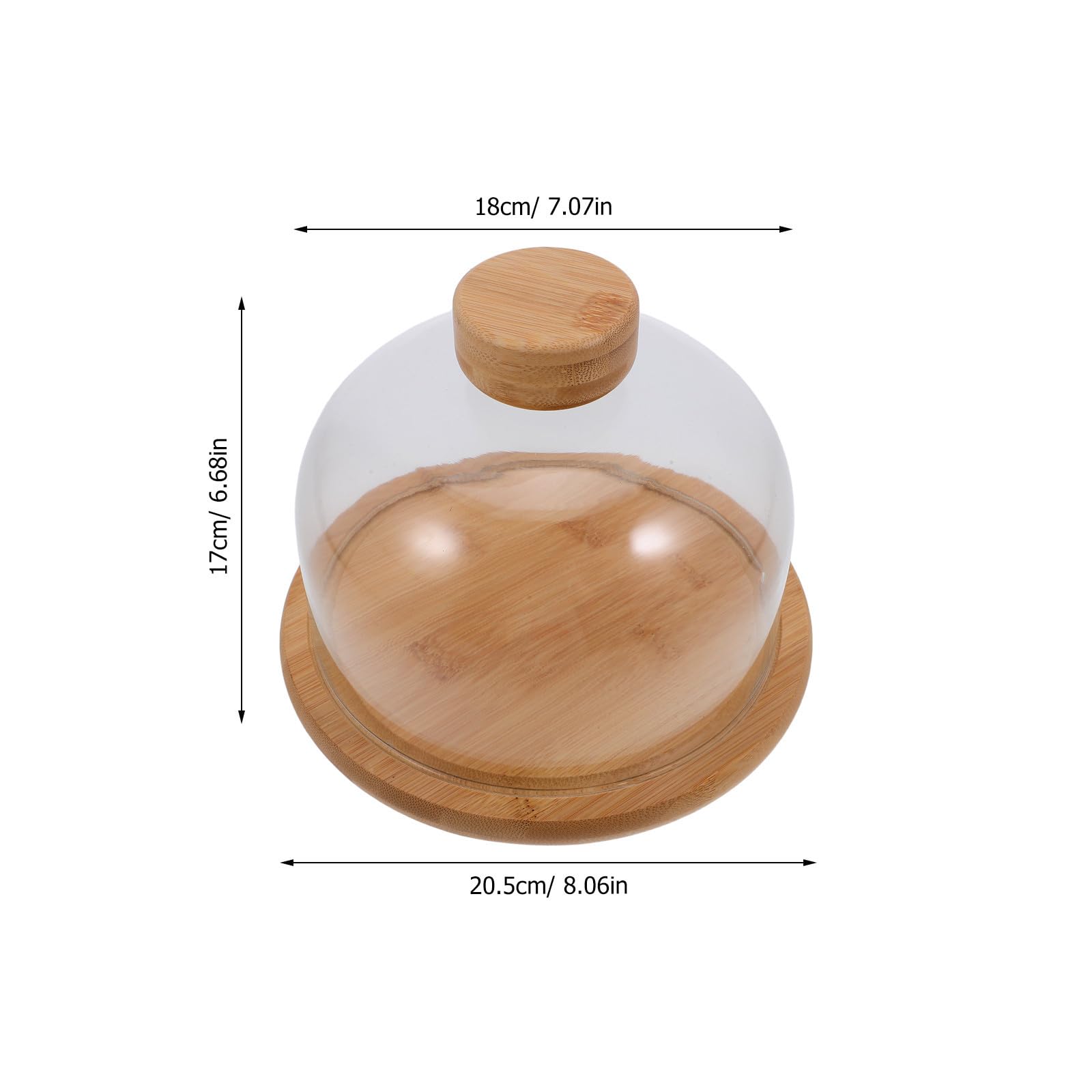 Uonlytech Soporte para Pastel de Bodas con Cúpula de Vidrio y Base de Bambú, Bandeja para Servir Postres con Tapa, Diseño Antipolvo y Exhibición Completa para Fiestas y Uso Diario