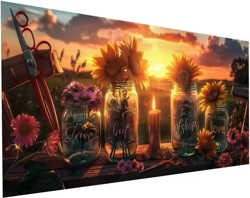 Diamond Painting Coucher de Soleil : kit complet de broderie diamant 35x70 cm pour adulte S-611