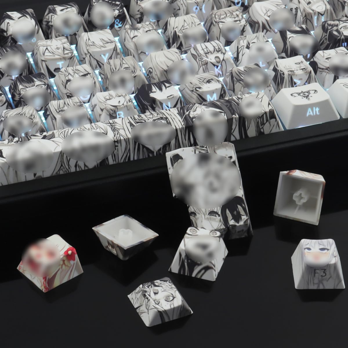 Tsungup Anime Keycaps-Side Print Keycap Set,PBT Japanese Custom Keycap Shine Through Backlit Keycaps 75 Percent,129 Keys Dye Sub Cherry Profile Keyboard Key caps for Cherry MX Mechanical Keyboard