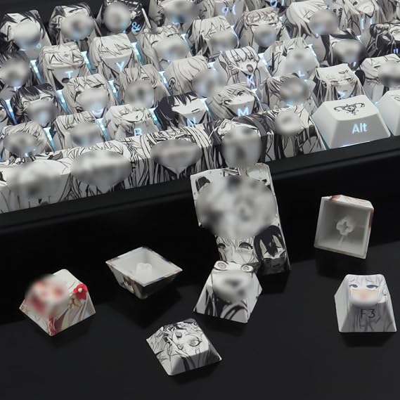Tsungup Anime Keycaps-Side Print Keycap Set,PBT Japanese Custom Keycaps Shine Through Backlit Keycaps 75 Percent,129 Keys Dye Sub Cherry Profile Keyboard Key caps for Cherry MX Mechanical Keyboard