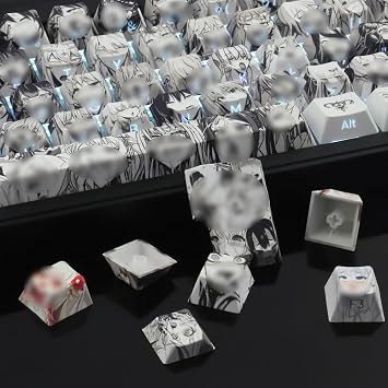 Tsungup Anime Keycaps-Side Print Keycap Set,PBT Japanese Custom Keycaps Shine Through Backlit Keycaps 75 Percent,129 Keys Dye Sub Cherry Profile Keyboard Key caps for Cherry MX Mechanical Keyboard