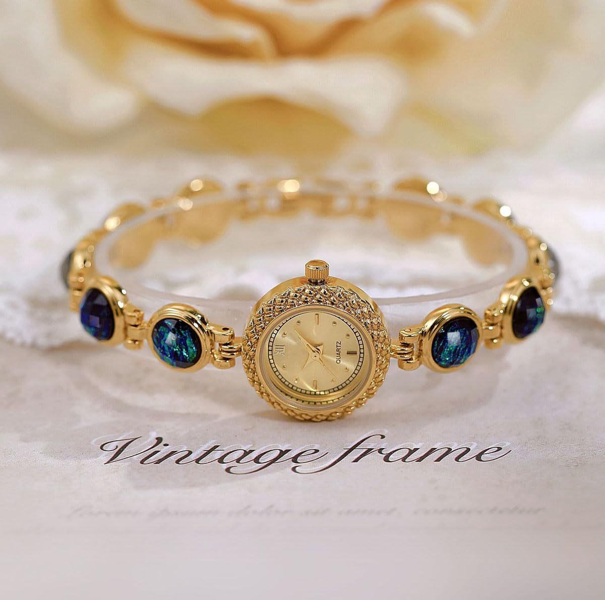ADSBIAOYE Reloj de pulsera para mujer, de lujo, vintage, con diamantes de cristal, de cuarzo, de acero inoxidable, resistente al agua, regalo