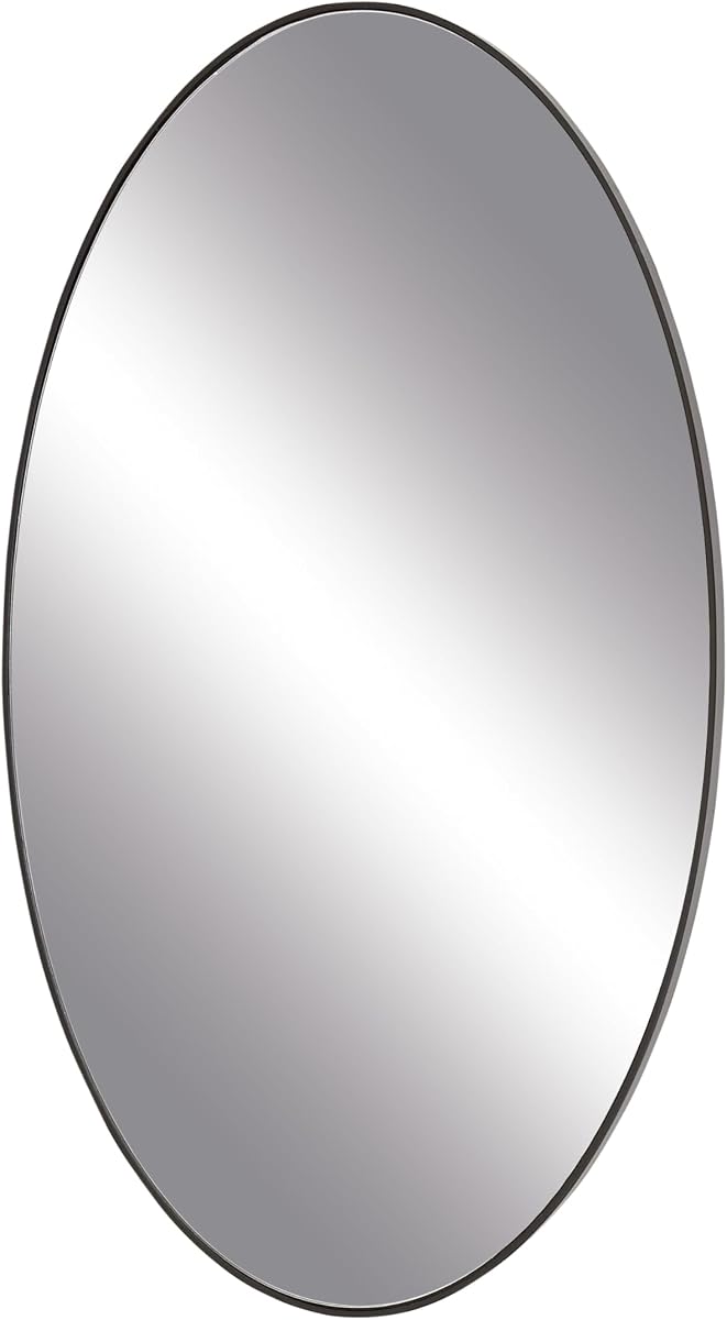 Deco 79 Espejo de pared de madera para habitación, forma ovalada, espejo de entrada con marco minimalista fino, espejo montado en la pared, 18.0 x 1.0 x 31.1 in, negro