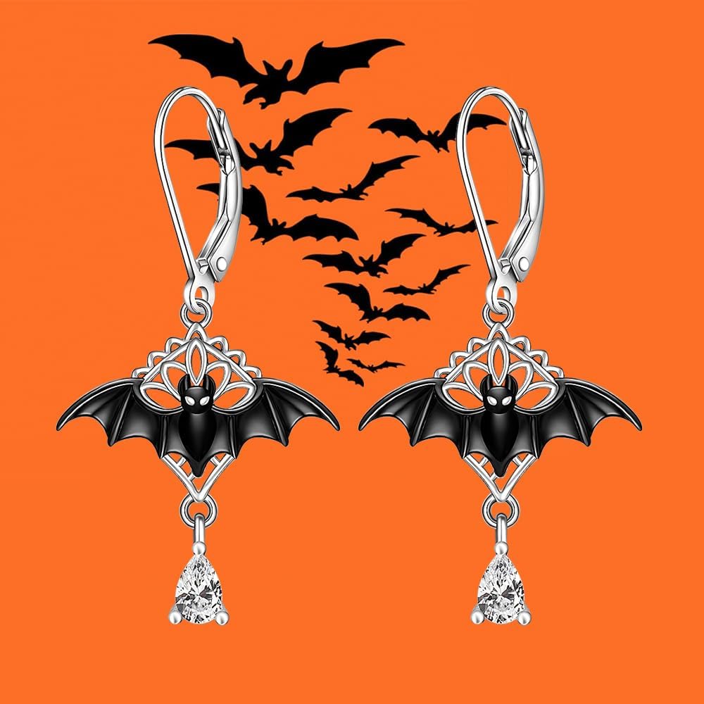 Bat Earrings Halloween Gifts for Women Halloween Earrings for Women Black Bat Dangle Sterling Silver Spooky Goth Gifts - Image 9