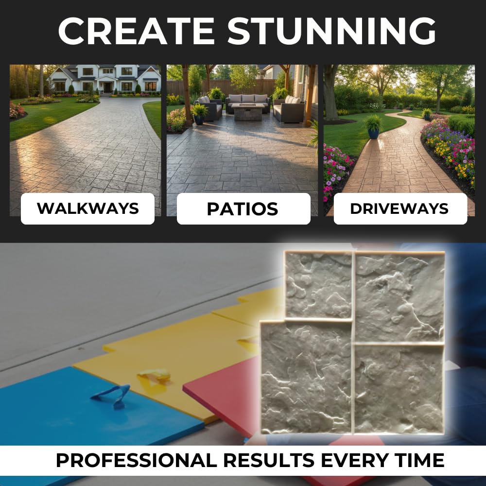 Ashlar Slate Stone Concrete Stamps Mats - Made in USA 24" x24” - Durable Polyurethane, Flexible Form for Driveways and Patios – (SM 3001/F)