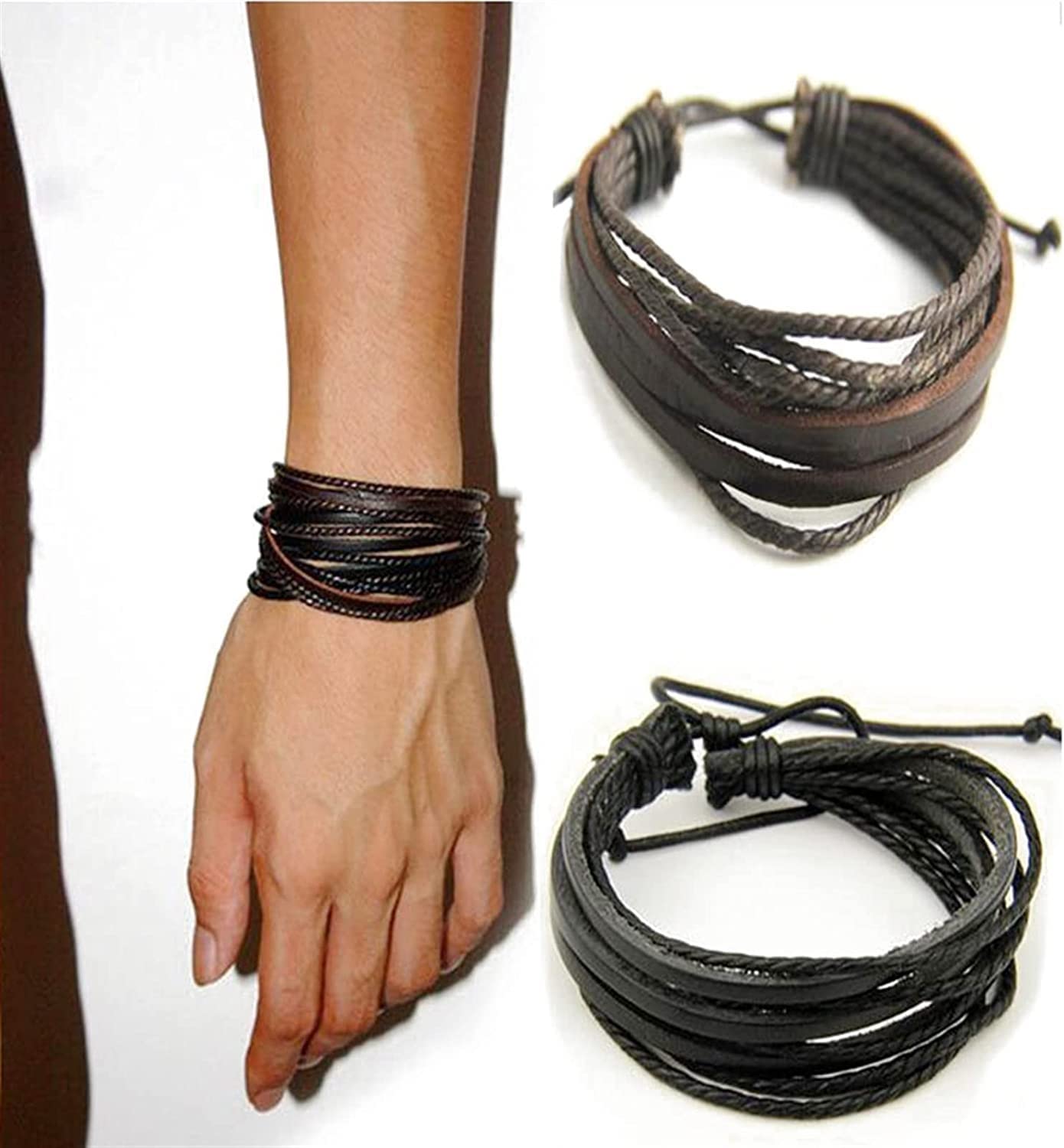 Pulsera de joyería de moda, pulsera de cuerda trenzada de cuero multicapa, pulseras y brazaletes for hombres y mujeres