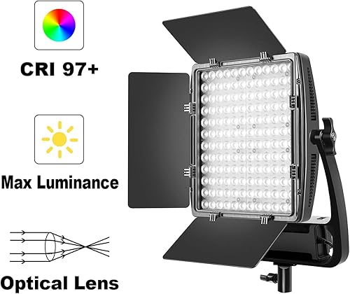 Miniatura 7 de GVM - Luz de video LED con control de aplicación, panel de luz de video, kit de iluminación de video bicolor regulable de 50 W con lente óptica,