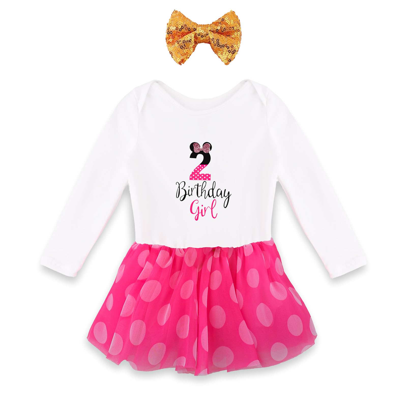 HUAANIUE Baby Girls 1st / 2nd Birthday Party Outfit Romper Long Sleeve Princess Tulle Dress with Headband