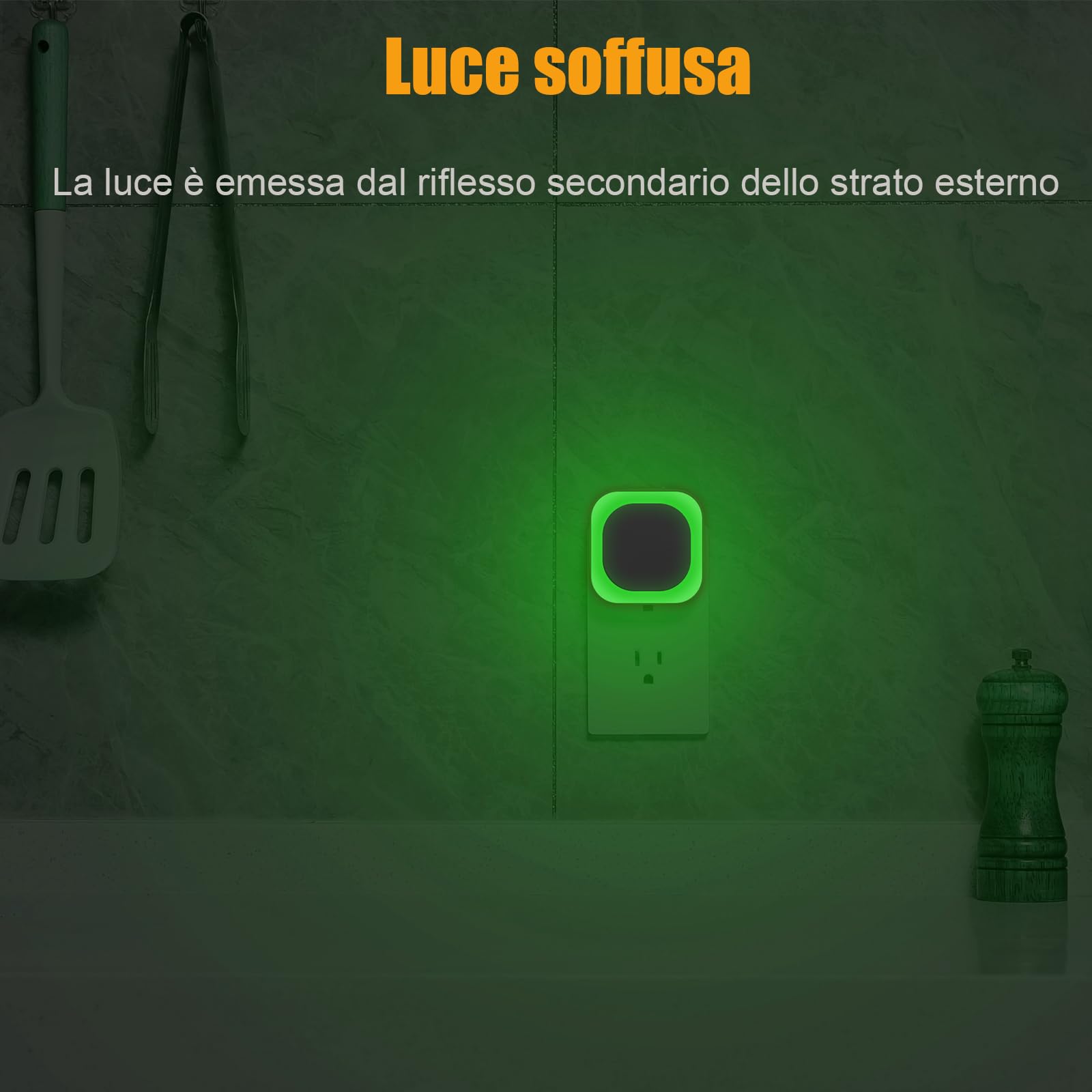 YUNLEX Presa di Luce Notturna con Sensore Crepuscolare, Luce Notturna Bambini 3 livelli di luminosità regolabile per Camera dei Bambini, Bagno, Corridoio, Cucina, Scale (Verde)