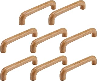 MY MIRONEY 8 Pack Hardware Wooden Handles Arch Wood Cabinet Pulls Finished Wooden Drawer Pulls Handles Beech Wood Dresser Door Pulls with Screws, 5.04" Hole Centers
