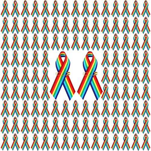Image of Ribbon Rainbow Pins Gay Pride Ribbon with Safety Pins Bulk, Satin Lgbtq Pin for Pride Parades, Gay Satin for Women Men Clothes Bag Decoration, 6.3 x 0.5 Inch(250 Pieces)