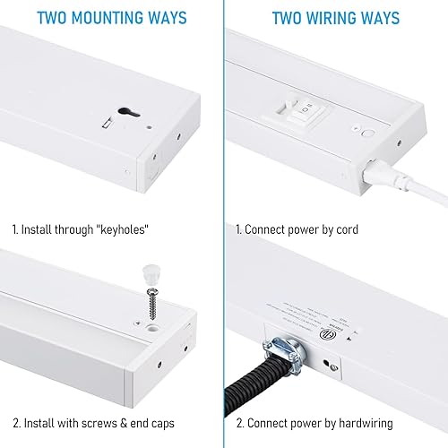 Miniatura 9 de TORCHSTAR Iluminación LED para debajo del gabinete, 3CCT, 12 pulgadas, 8 W, 540 lm, cableado y enchufable, 3 colores seleccionables, CRI90 120 V,