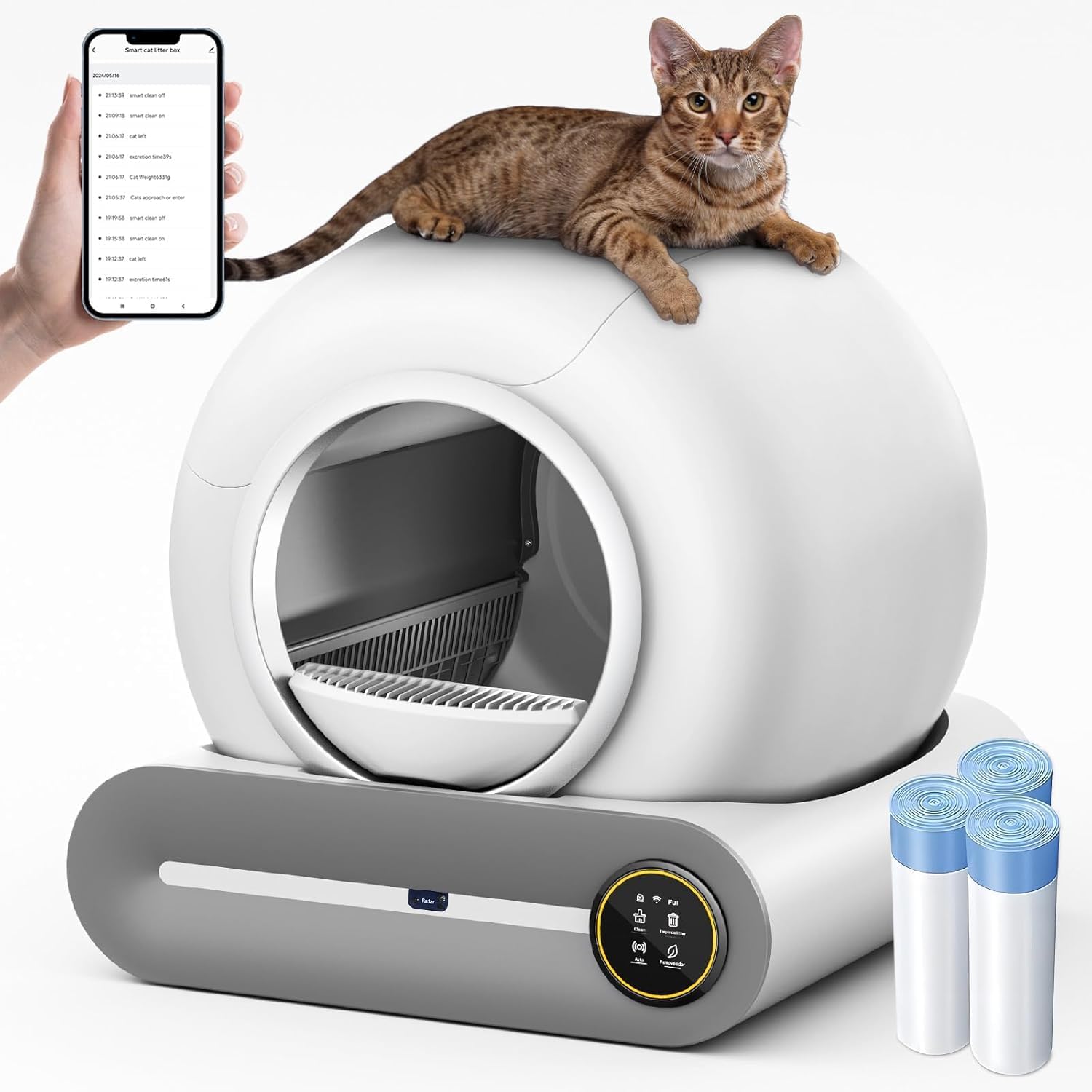 Arenero Gatos Autolimpiable, Caixa de Areia Cerrado para Gatos Automatico, 65L XXL, Desodorizante, Controlado por Aplicación, Cagadero Autolimpiable Grande, Adecuado para Varios Gatos