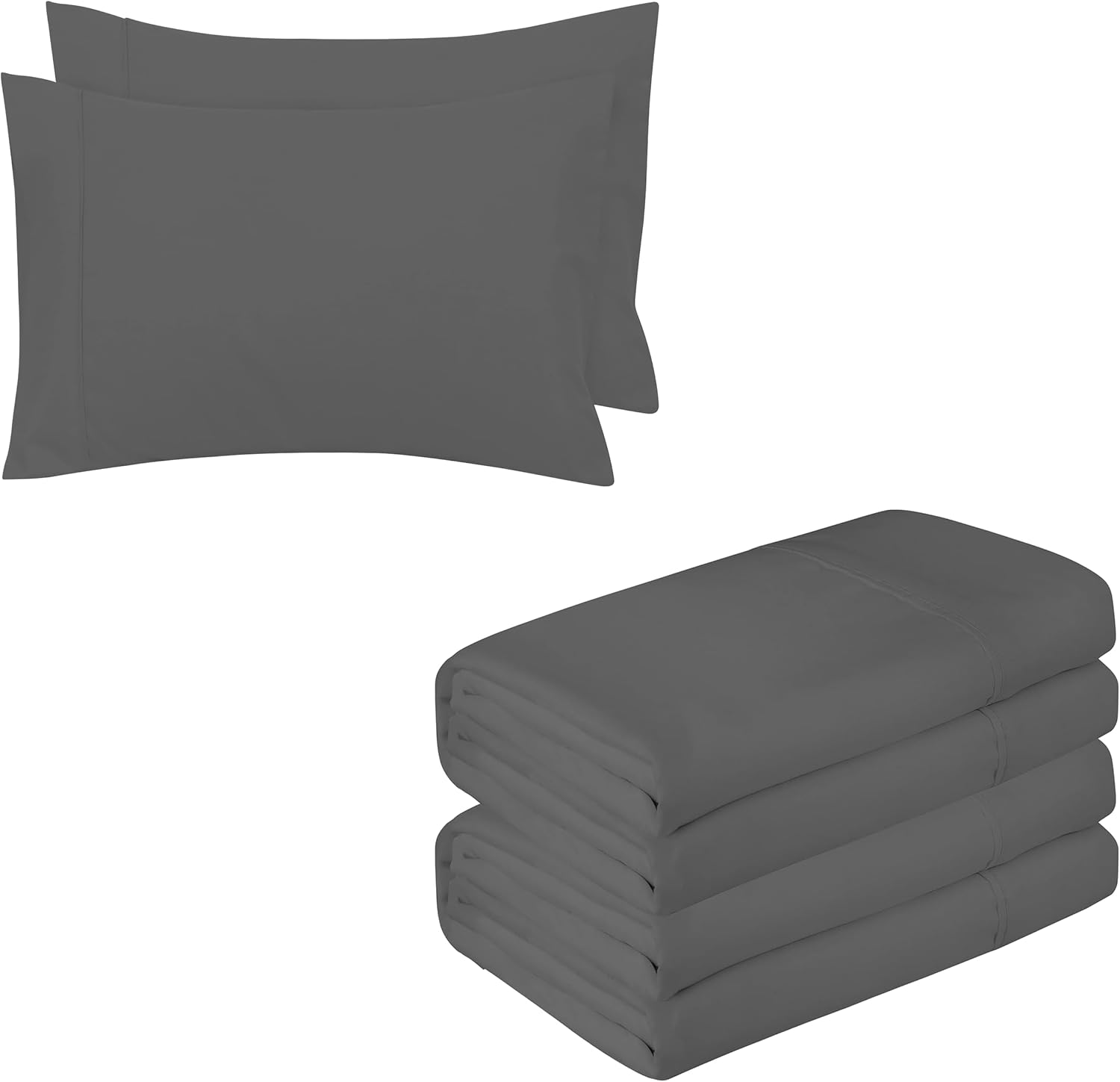 Royale Linens Microfiber Flat Sheets & Pillowcases Bedding Bundle - Includes 2 Twin XL Size Flat Sheets with 4 Inch Z-Hem & 2 Queen Size Pillowcases - Ultra Soft & Breathable - Charcoal