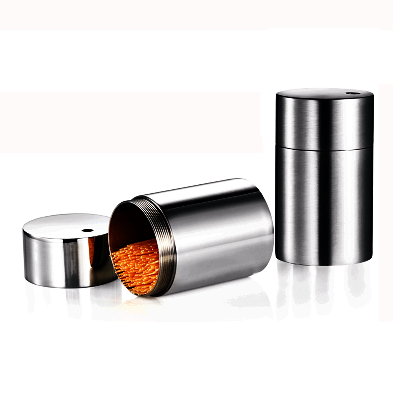 Kilimazart Silver Cylinder Premium Stainless Steel Toothpick Dispenser Creative Modern Toothpicks Holder