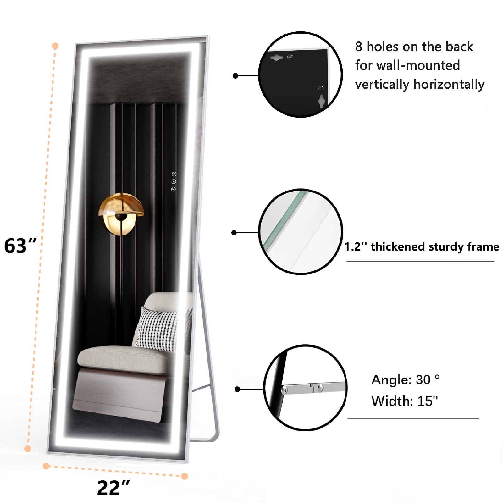 Buy Full Length Mirror Lighted 63"x22", LED Free Standing Floor Mirror
