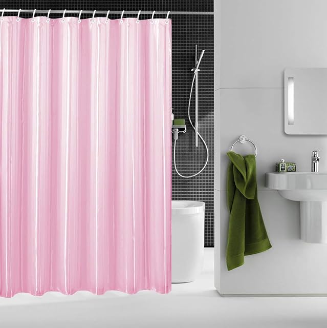 Householdfurnishing Polyester Striped Pattern modern design bathroom shower curtain with rings (180x180cm, Pink)