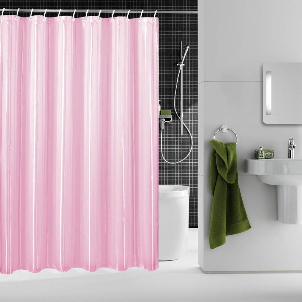 Householdfurnishing Polyester Striped Pattern modern design bathroom shower curtain with rings (180x180cm, Pink)