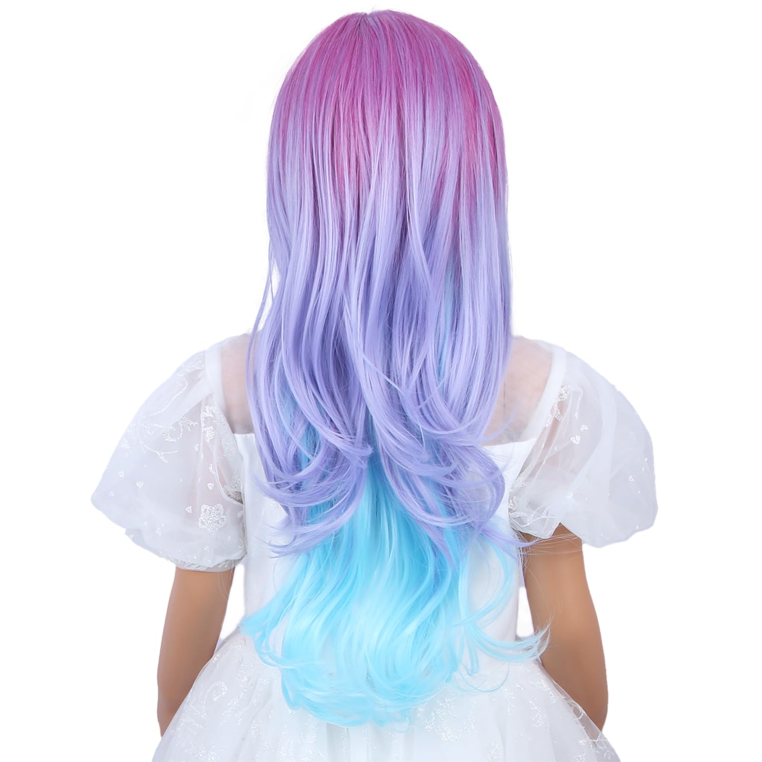 Kids Rainbow Wig Girls Colorful Long Curly Wavy Wig Purple Mixed Wigs for Child Daily Halloween Cosplay Wigs