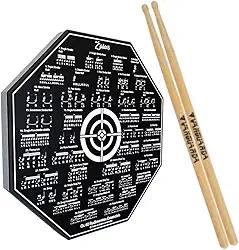 Zaidan’s Pad de Estudo Bateria 8" (20 cm) + Par de Baquetas 6A | Rebote Médio, EVA 5 mm, Madeira 1,2 cm | 40 Rudimentos Impressos | Praticável Silencioso p/Treino em Casa/Estúdio