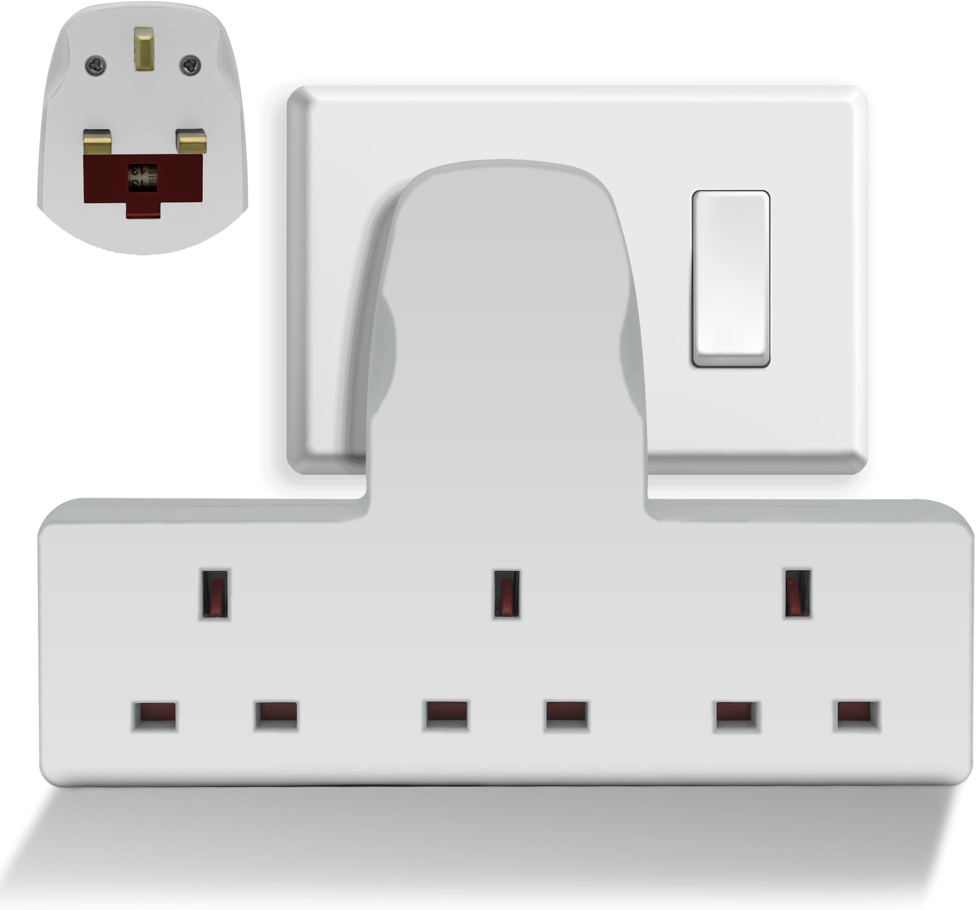 3 Way Plug Extension Socket with 13 A Fuse - UKCA Certified 3 Outlet Multi Plug Adaptor Socket Extensions - Triple Plug Adapter Uk Extension Plugs For Home, Office & Kitchen Use - 3 Way Board White