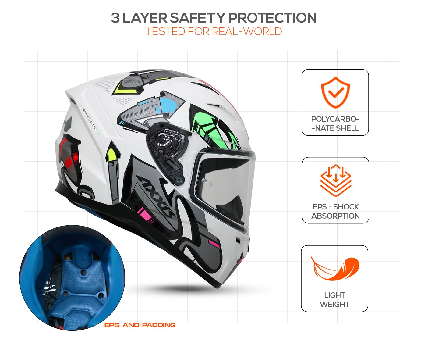 aco☺︎ AXXIS FF117B Segment Arrows A2 Gloss Full Face Helmet | ISI & DOT