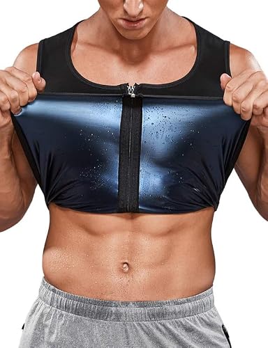 SHAPERIN Sweat Vest for Men Zipper Sauna Vest Tank Top, Mens Waist Trainer Body Slimming Workout Body Shaper (Black,Large)