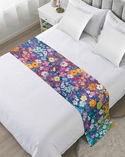 Colorful Spring Floral Bed Runners for Twin Size Bed, Reversible Bed Runner Scarf, Modern Oil Painting Abstract Art Decorative Bed Runners & Scarves Bedding Protector Slipcover for Home