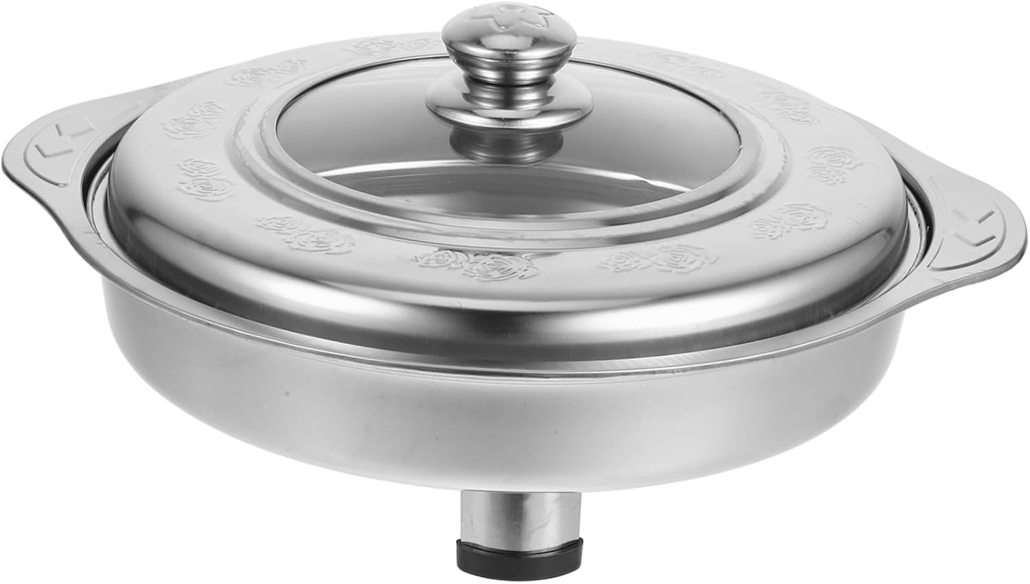 Stainless Steel Buffet Tray with Glass Cover Hot Pot Serving Pan for Parties Weddings and Gatherings Food Container with Non- Rubber Feet